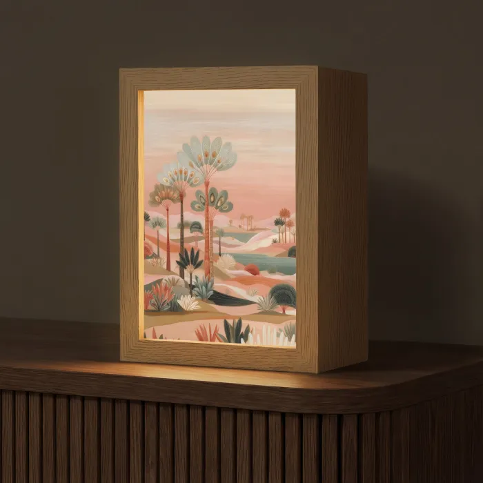 Roze landschap - Palmen - Water Light Box met kabel (Tafellamp) klein -z3d_website