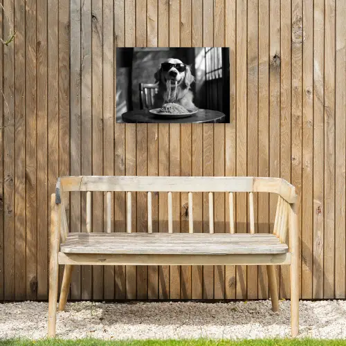 Golden Retriever - Hond - Vrolijk -  Bord spaghetti - Zwart - wit Tuinposter op houten frame 2 cm dik klein -sfeer4