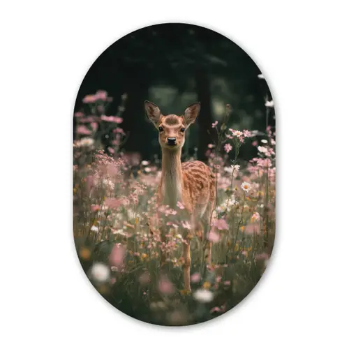 Hert - Wilde bloemen - Bos Wandcirkel Ovaal Forex klein -3d
