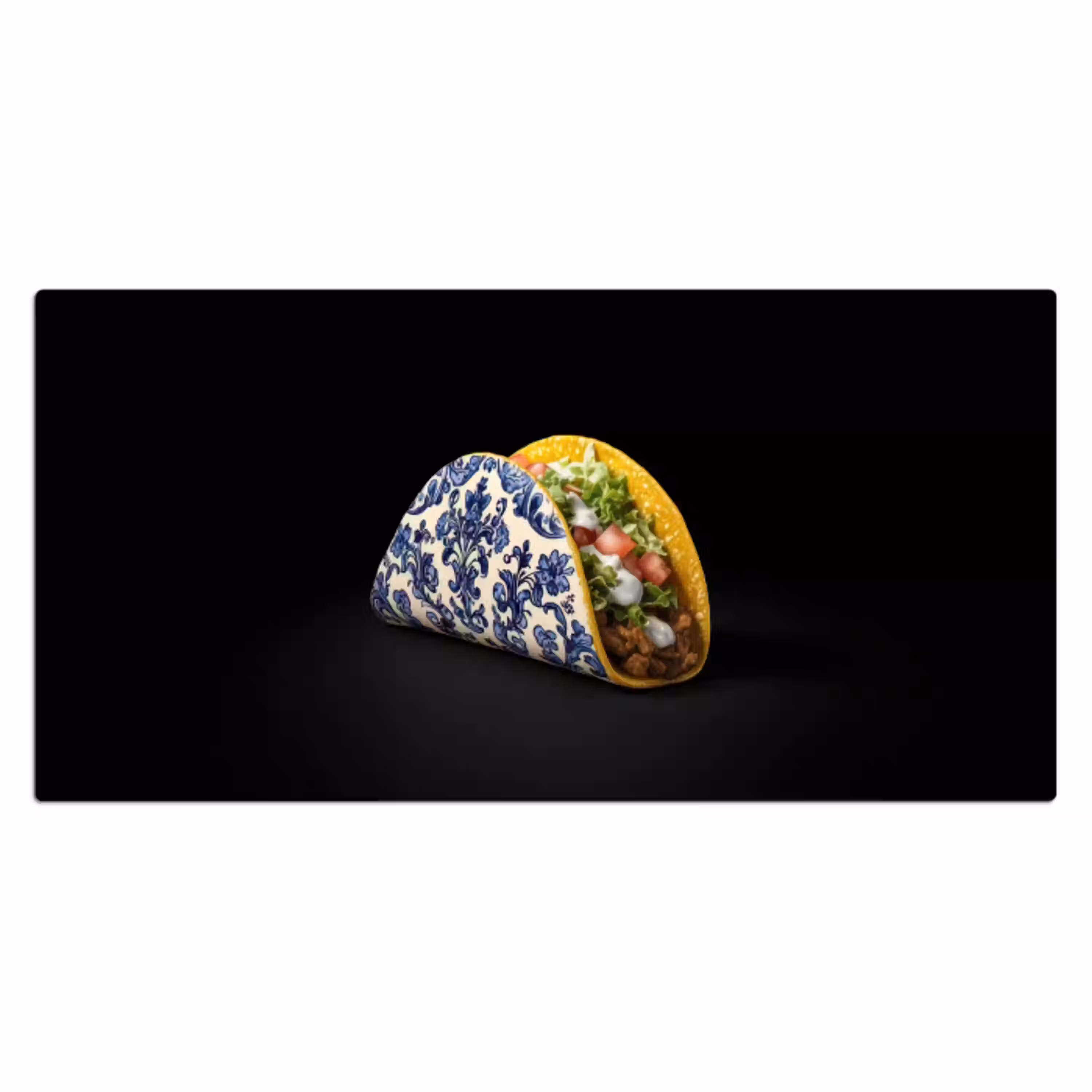 Taco - Vlees - Salade - Delftsblauw - Motief Muismat XXL klein -3d_leeg