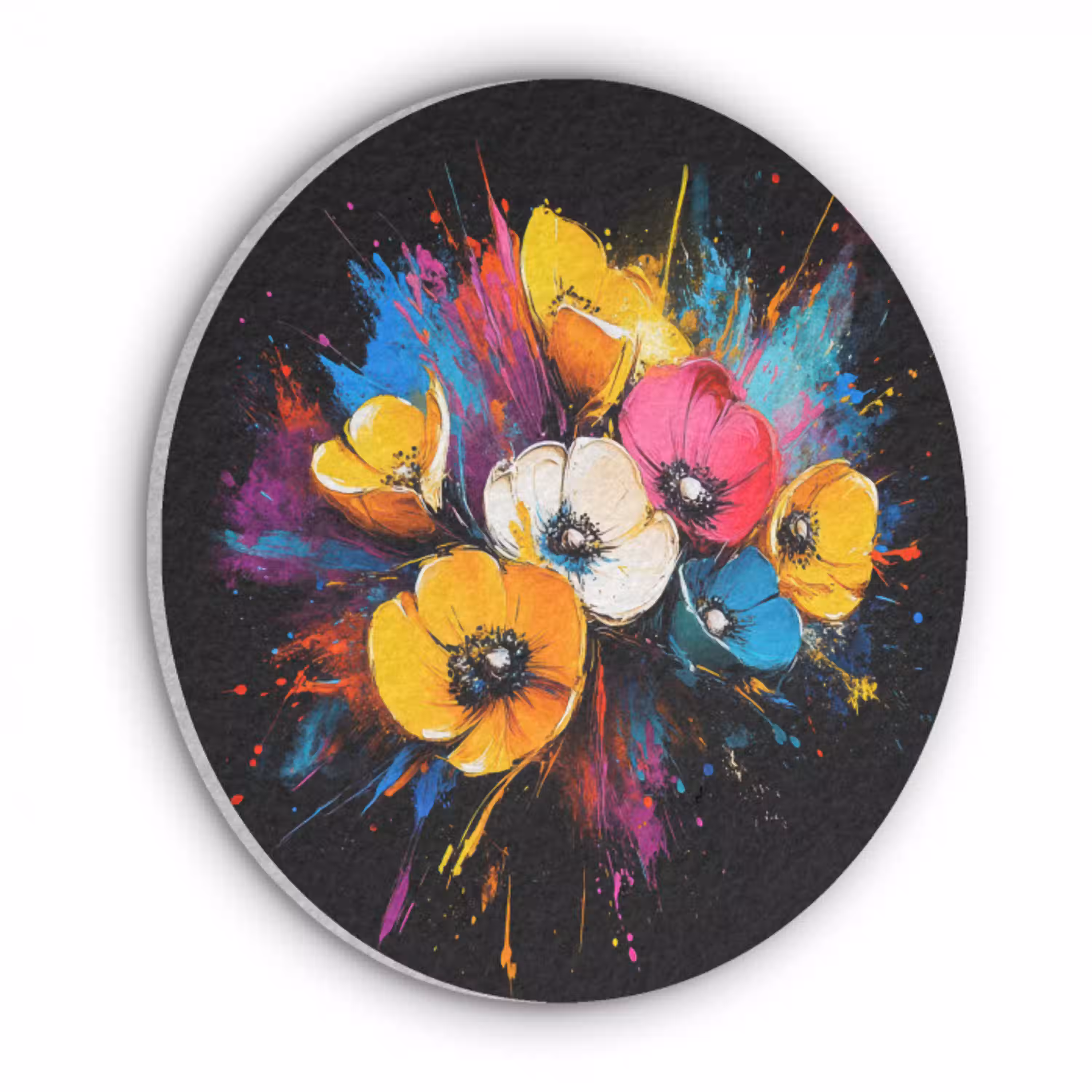 Bloemen - Kleurrijk - Graffiti - Modern - Boeket Akoestische PET Vilt - Rond klein -3d