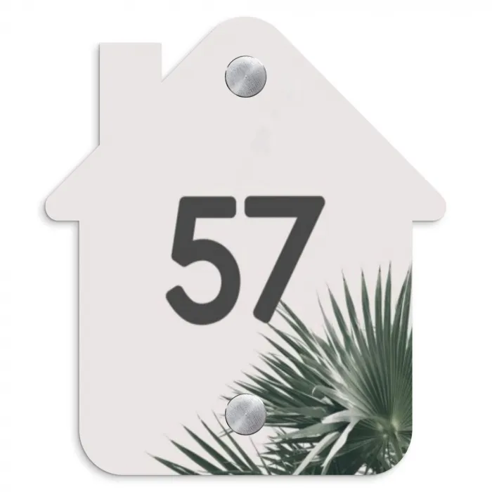 Lichtroze met palmblad - Traditioneel Naambord Huisje klein -3d