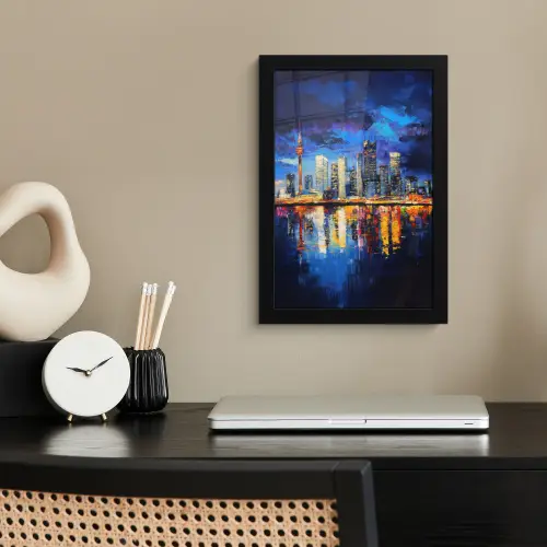 Skyline Toronto - Modern - Stadslicht - Blauw fotolijst zwart zonder passe partout klein -sfeer1