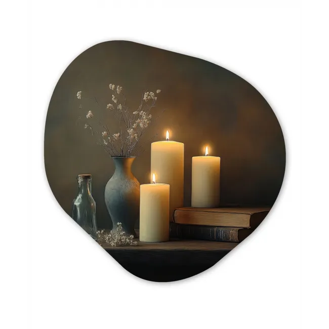 Kaarsen - Stilleven - Rustiek - Boeken Wandcirkel Organisch Plexiglas middel -3d