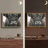 Schotse hooglander - Zwart - Wit - Sneeuwvlokken Light Box met batterij (Wandlamp) middel -sfeer3