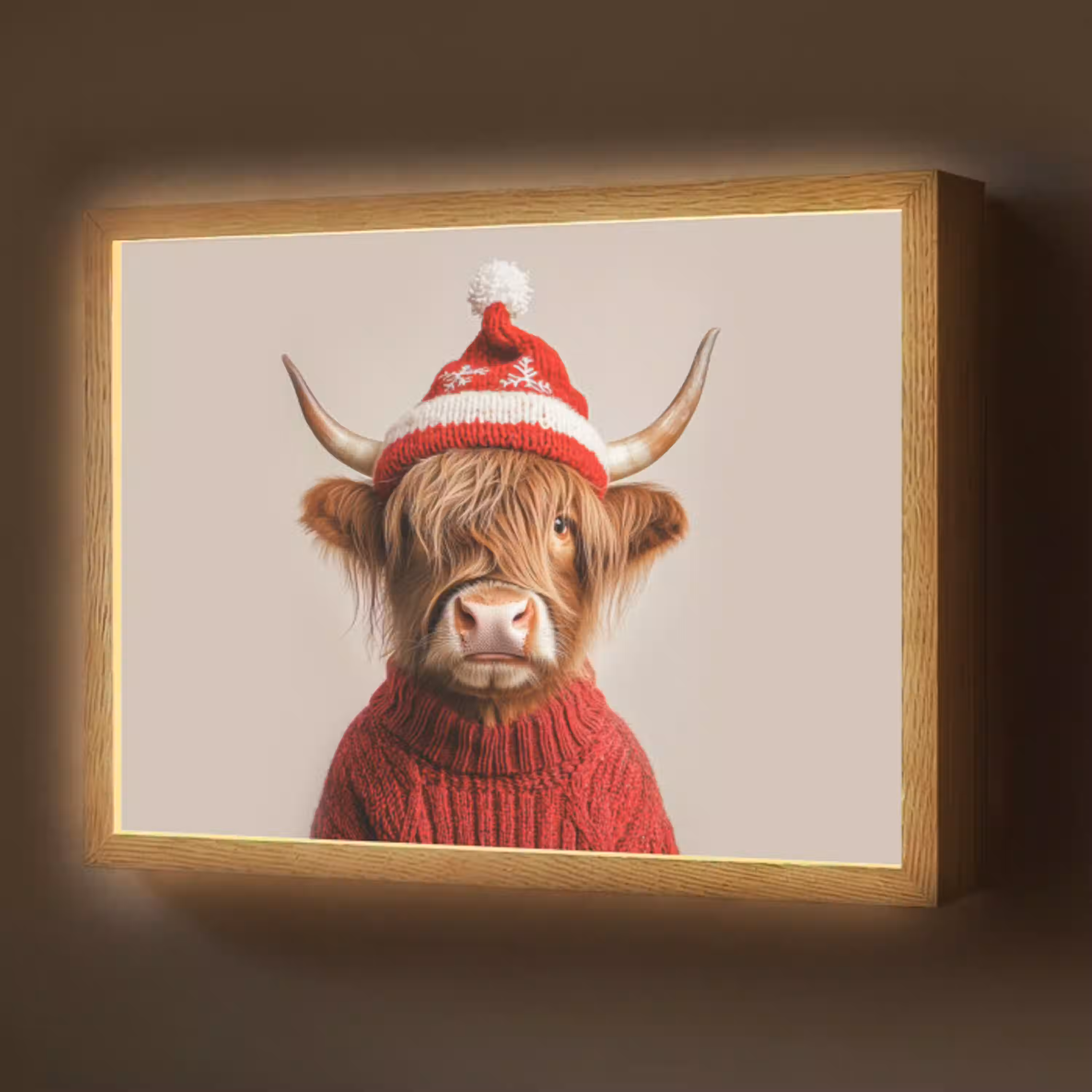 Schotse Hooglander - Kerst - Muts - Trui - Winter Light Box met batterij (Wandlamp) middel -z3d_website