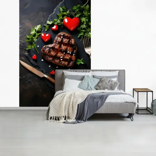 Steak - Hart - Bestek fotobehang vinyl groot -slaapkamer