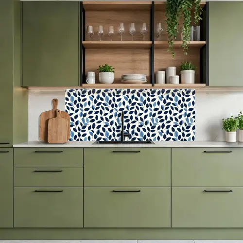 Grafisch - Bladmotief - Diepblauw keuken achterwand 2 middel 871 -sfeer3