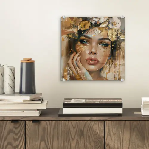 Vrouw - Bloemen  - Goud - Portret plexiglas 5mm klein -sfeer1