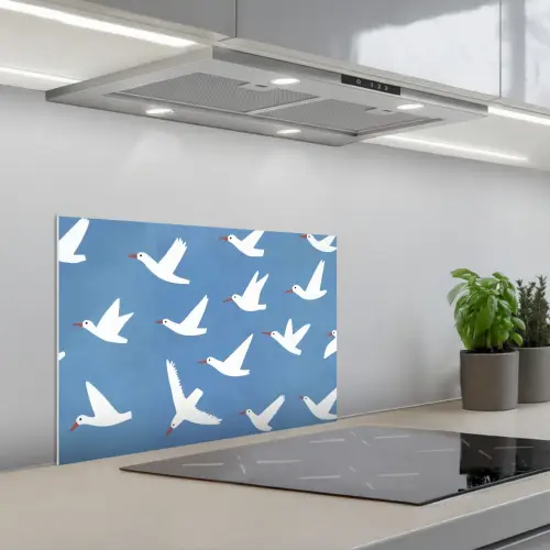 Vogels - Wit - Patroon keuken achterwand spatscherm klein -3d_schuin