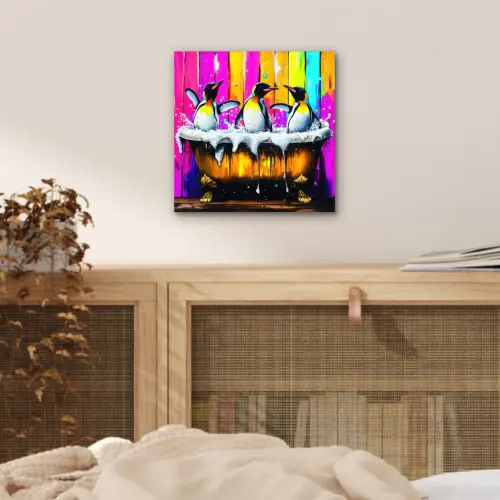 Pinguïns - Badkuip - Kleurrijk - Schuim aluminium wit klein -sfeer3
