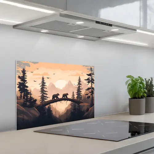 Beren - Bomen - Landschap - Zonsondergang keuken achterwand spatscherm klein -3d_schuin