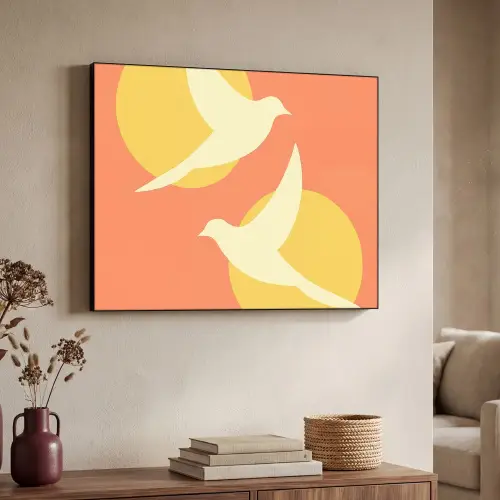 Vogels - Cirkels - Geel Textielframe zwart klein -sfeer3