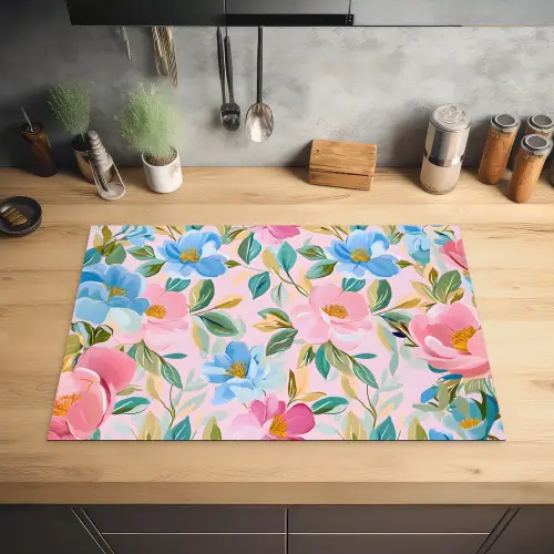 Blauw - Roze - Bloemen Inductie beschermer vinyl 3mm klein -sfeer5