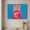Muis - Kimono - Bloemen - Blauw Textielframe - compleet frame klein -sfeer2