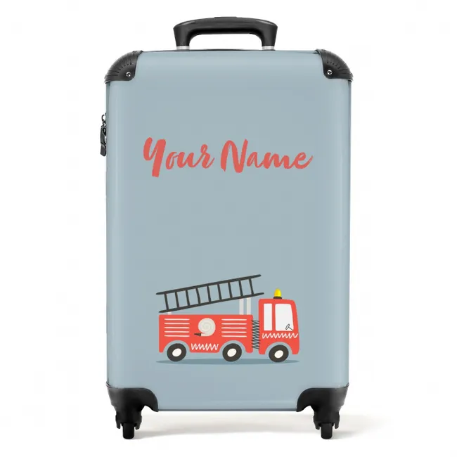Brandweerauto blauwe achtergrond NBS - Handbagage koffer - Kinderen Unisex middel -productfoto_recht