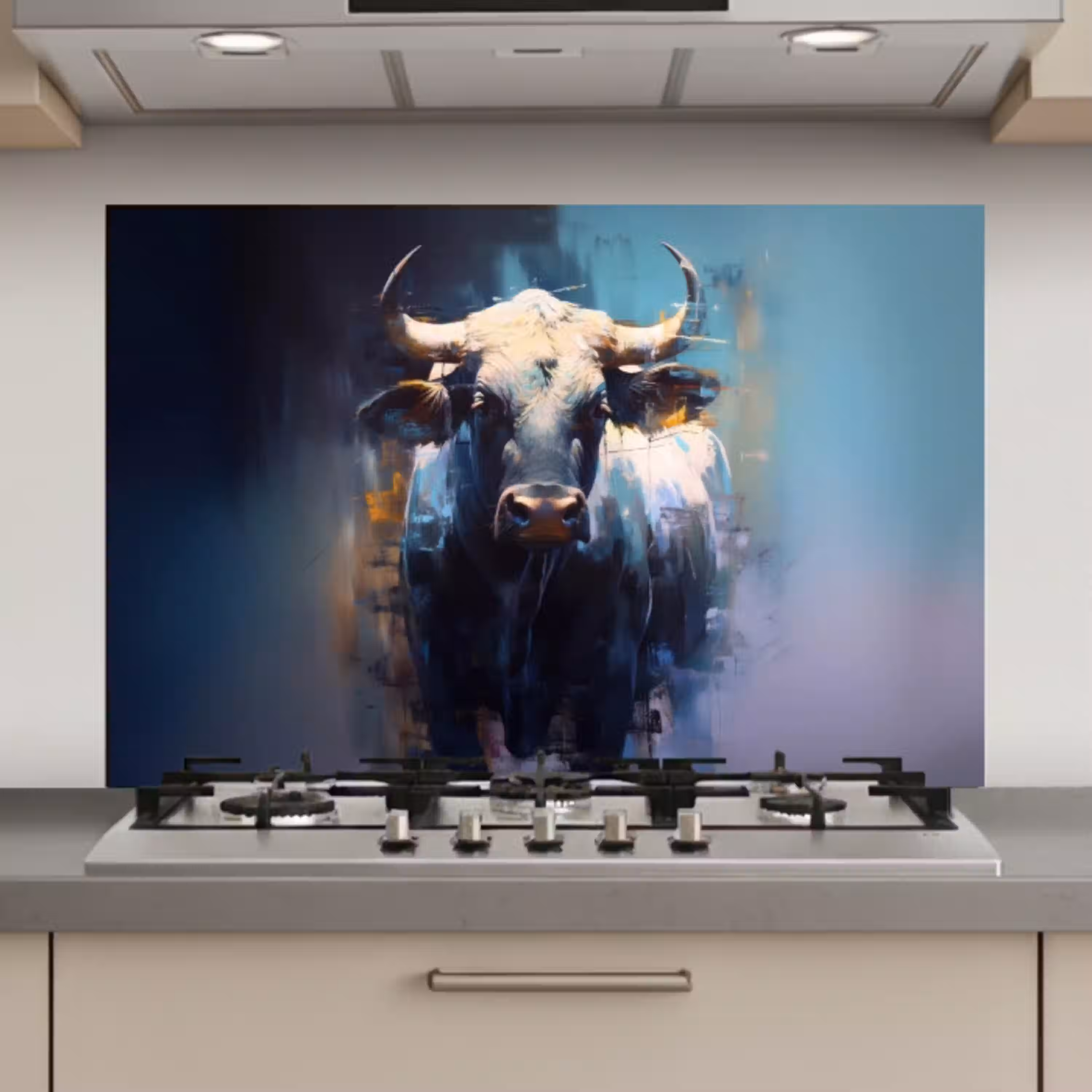 Stier - Zwart - Abstract - Horens keuken achterwand spatscherm klein -3d_website