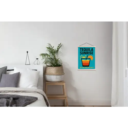 Illustratie - Tequila - Glas - Blauw textielposter latten blank klein -woonkamer