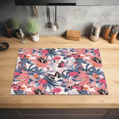 Tropisch - Zomer - Vlinder - Perzik Inductie beschermer vinyl 3mm klein 276 -sfeer5