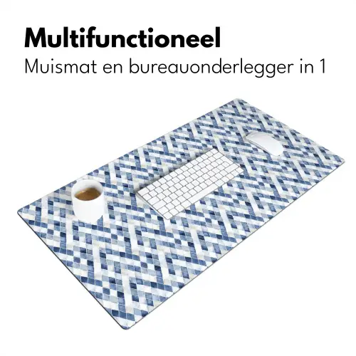 Diamant - Patroon - Blauw - Wit Muismat XXL klein 681 -sfeer4