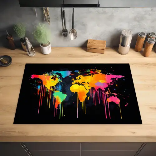 Wereldkaart - Verf - Kleurrijk - Graffiti - Wereld Inductie beschermer vinyl 3mm klein -sfeer5