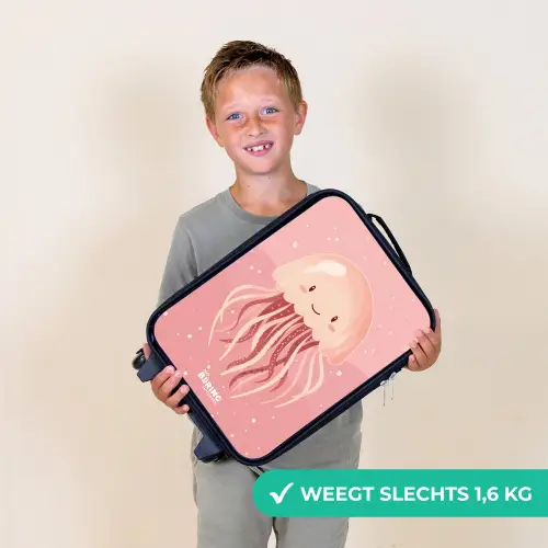 Roze kwal met gezicht Kinderkoffer - Zwart klein -sfeer4_NL