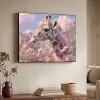 Giraffe - Bloemen - Roze Textielframe zwart klein -sfeer3