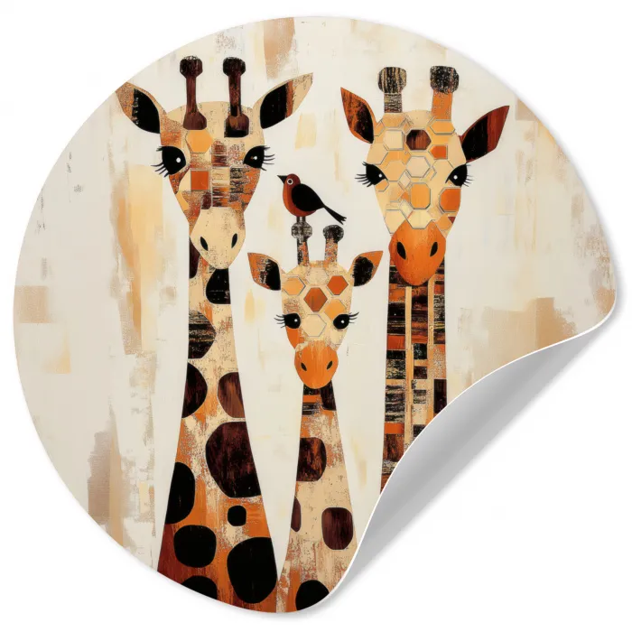 Giraffen - Cartoon - Crème Wandcirkel behangsticker klein -3d