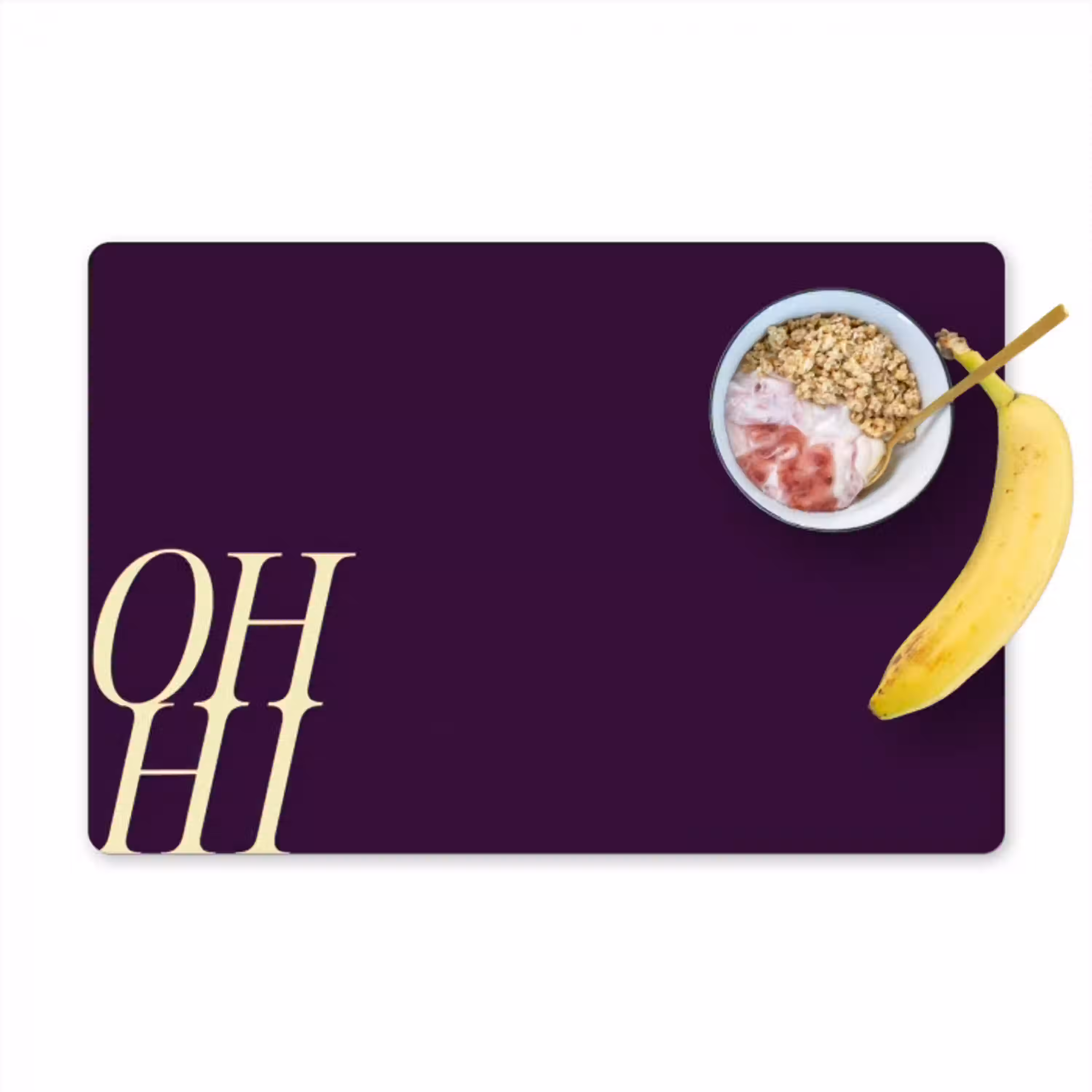 Oh hi - Paars - Cursief Placemat vinyl groot -zzzproduct_Kitchenyeah-website