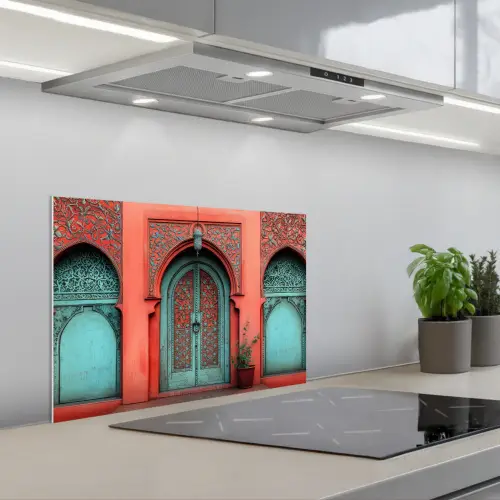 Lantaarn - Deur - Turquoise keuken achterwand spatscherm klein -3d_schuin