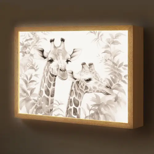 Giraffe - Bladeren - Bruin - Jungle - Kind Light Box met batterij (Wandlamp kind) middel -z3d_website