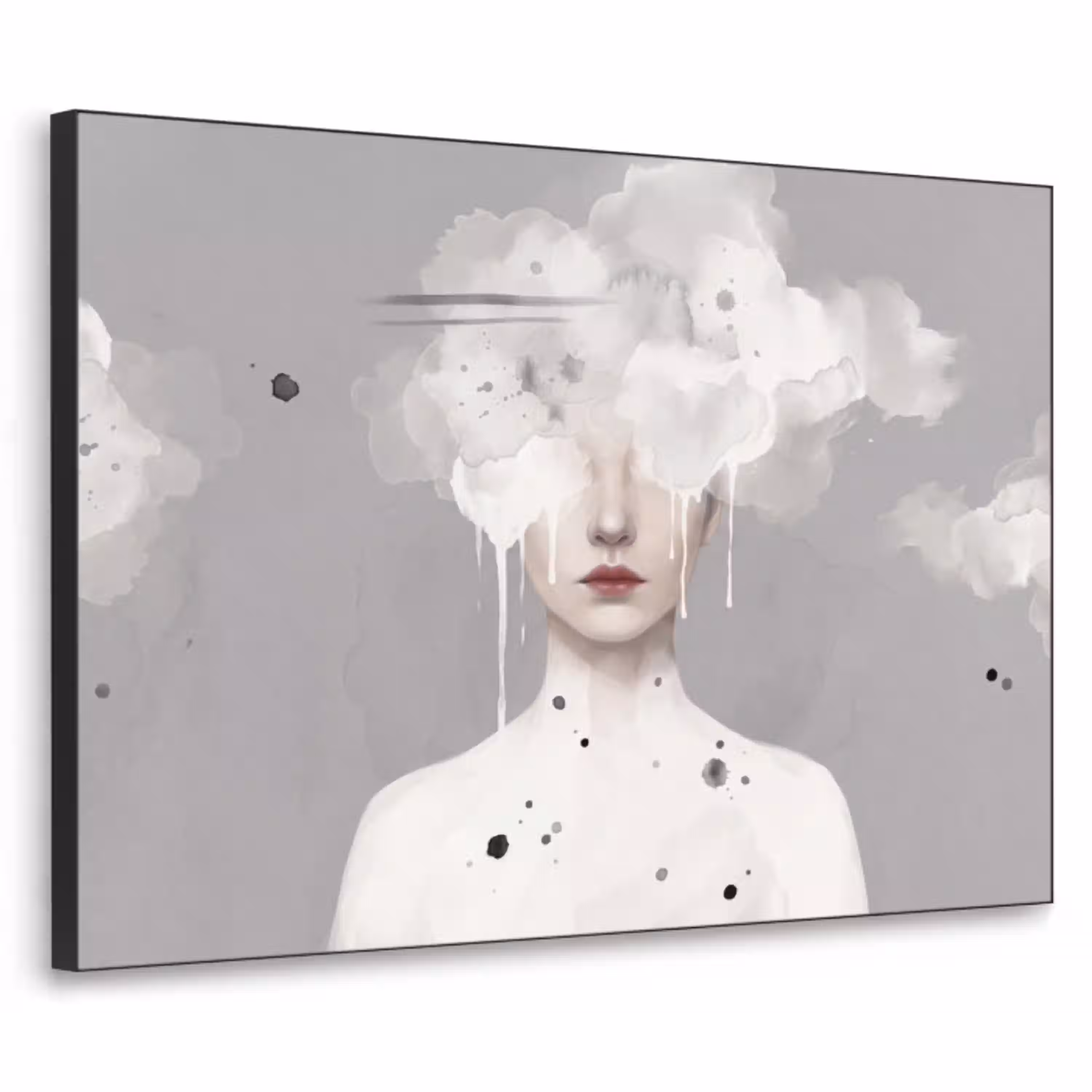 Vrouw - Wolk - Grijs Textielframe zwart klein -3d