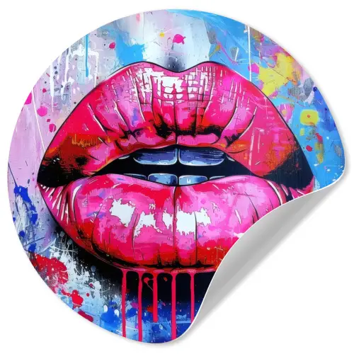 Graffiti - Lippen - Felroze - Geschilderd Wandcirkel behangsticker klein -3d