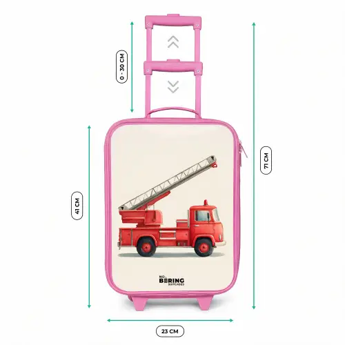 Brandweerwagen - Getekend - Rood Kinderkoffer - Roze klein -productfoto_formaten