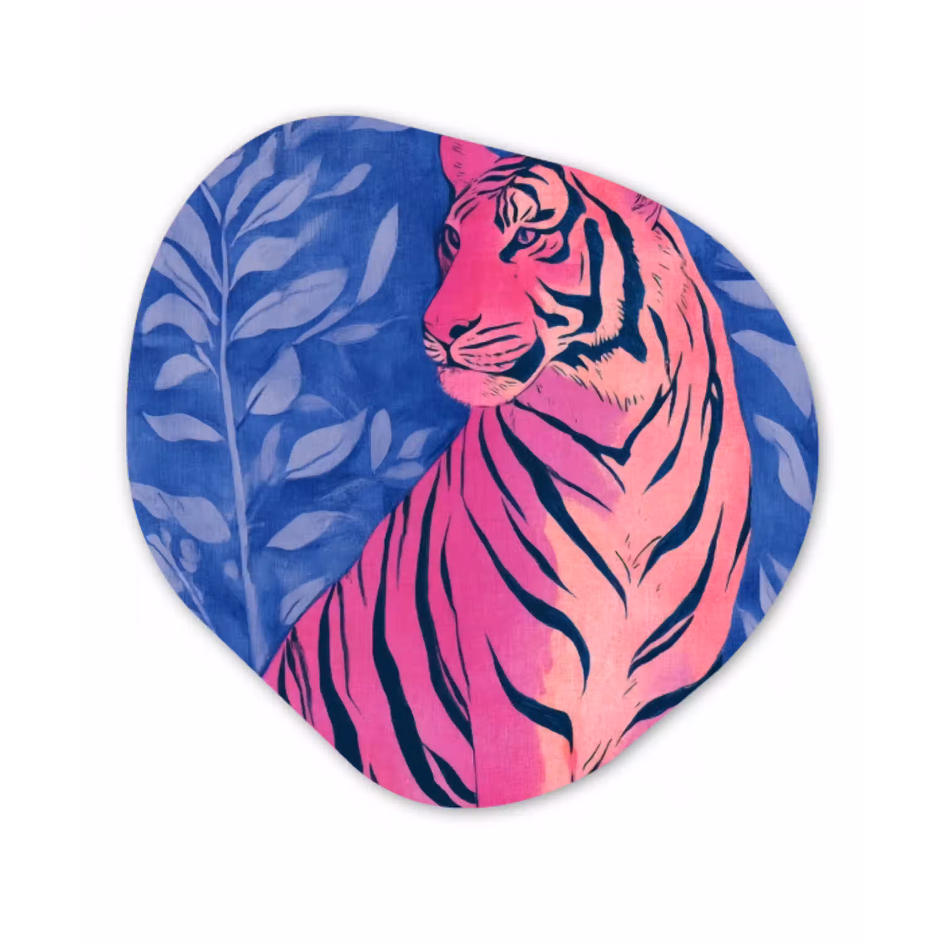 Tijger - Roze - Bladeren - Jungle Wandcirkel Organisch Forex 3mm klein -3d