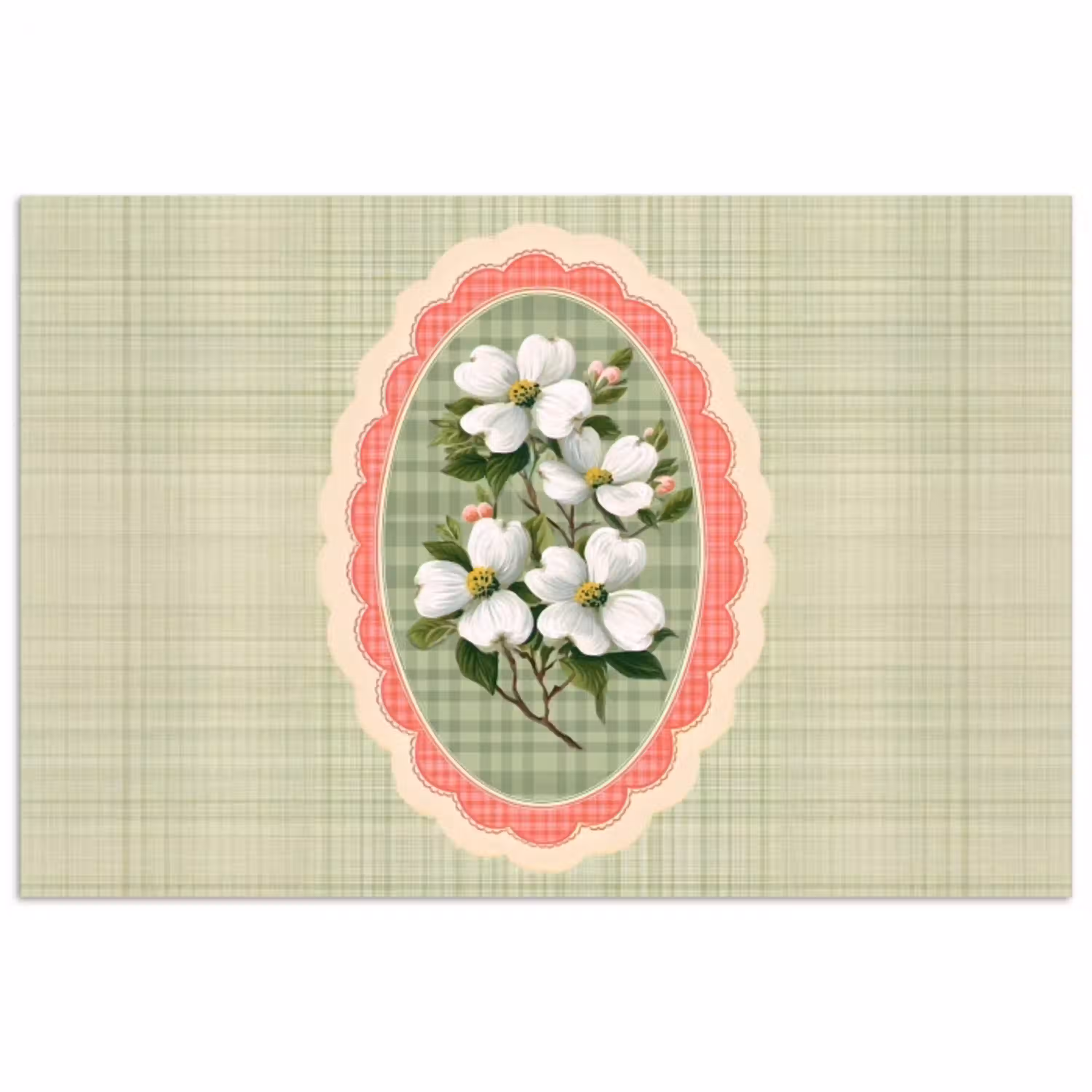 Bloemen - Illustratie - Geruit - Groen poster papier klein -3d