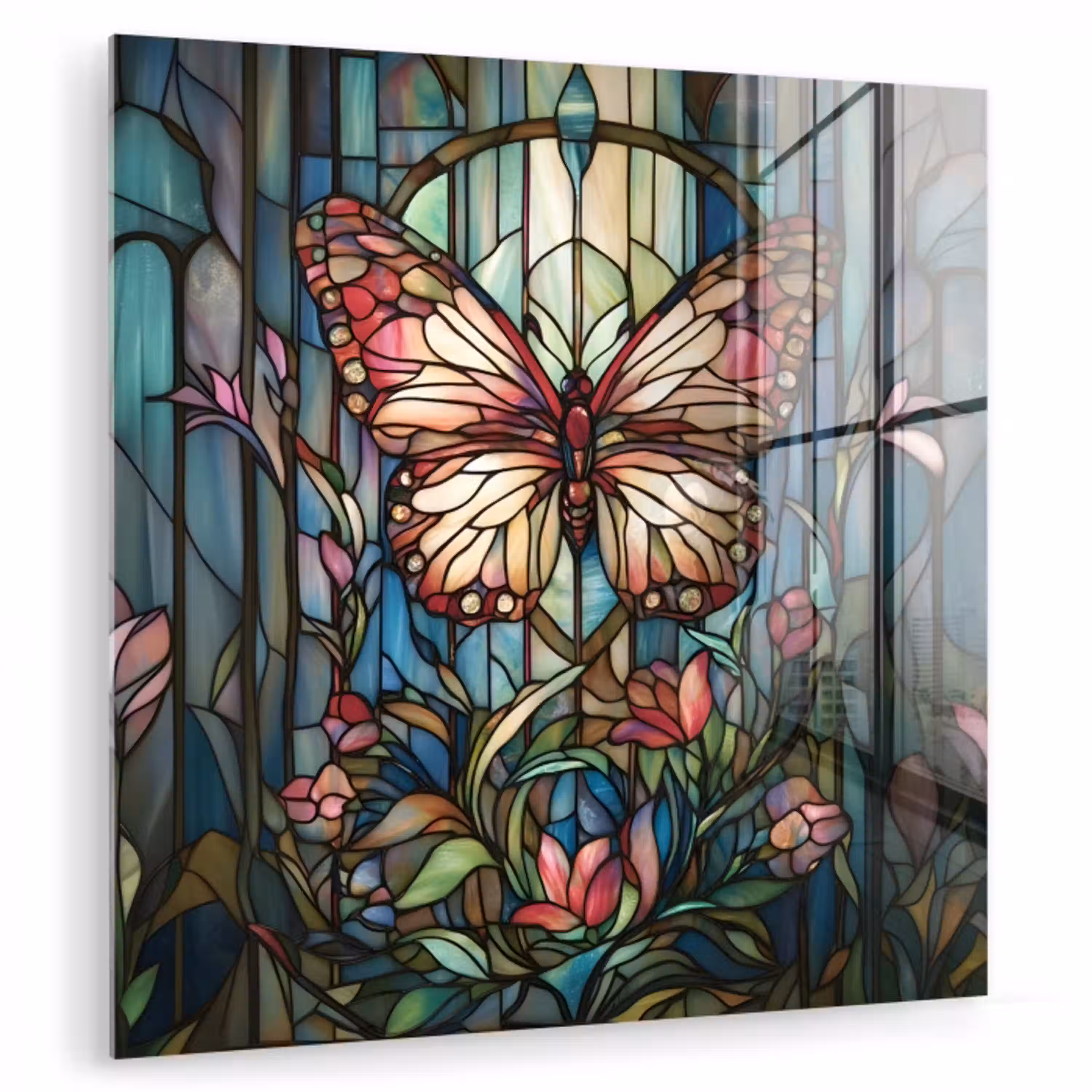 Vlinder - Roze - Bloemen - Bladeren plexiglas 5mm klein -zzzproduct_nieuw