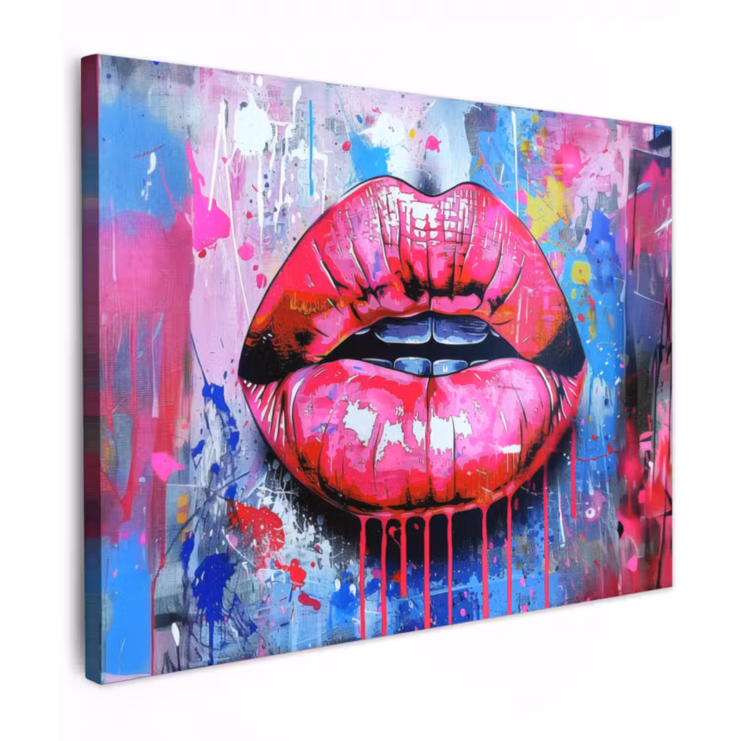 Leinwandbild - Graffiti - Lippen - Hellrosa - Gemalt