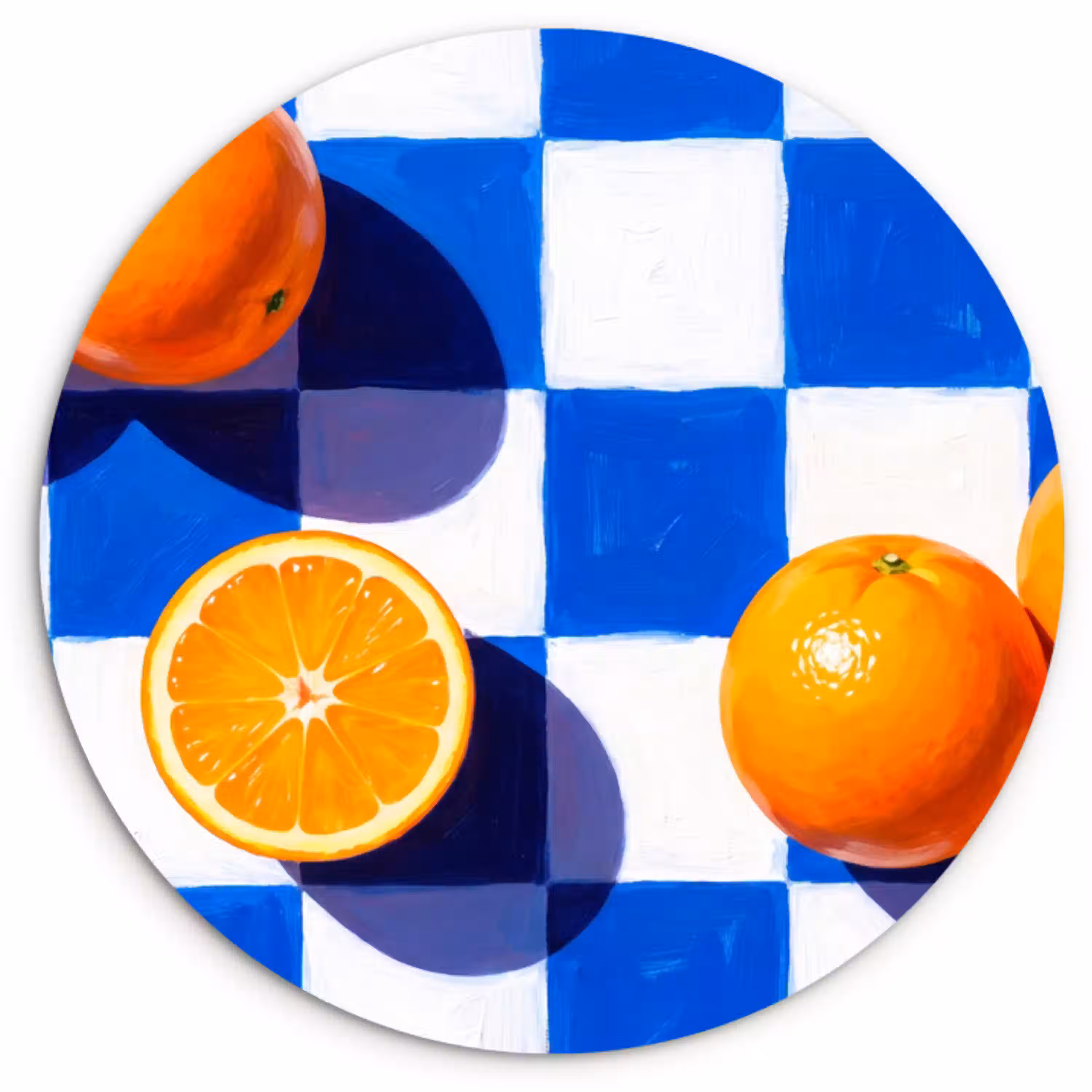 Sinaasappel - Geruit - Eten Wandcirkel kunststof plaat 5mm dik klein -3d