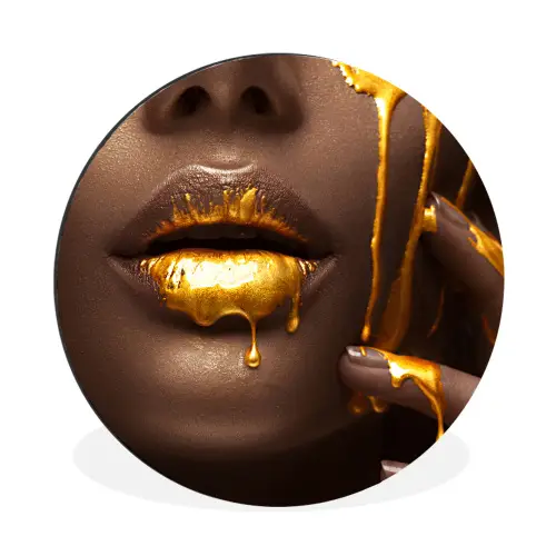 Goud - Vrouw - Verf - Lippen - Luxe Wandcirkel aluminium klein -3d