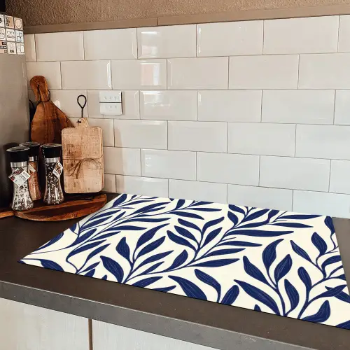 Bladeren - Klimop - Donkerblauw Inductie beschermer vinyl 3mm klein -sfeer3