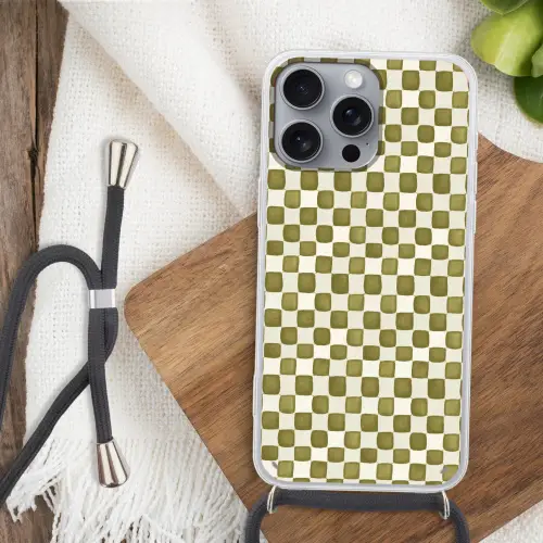 Schaak - Patroon - Groen Hoesje iPhone 16 Pro Max met koord klein 804 -sfeer4