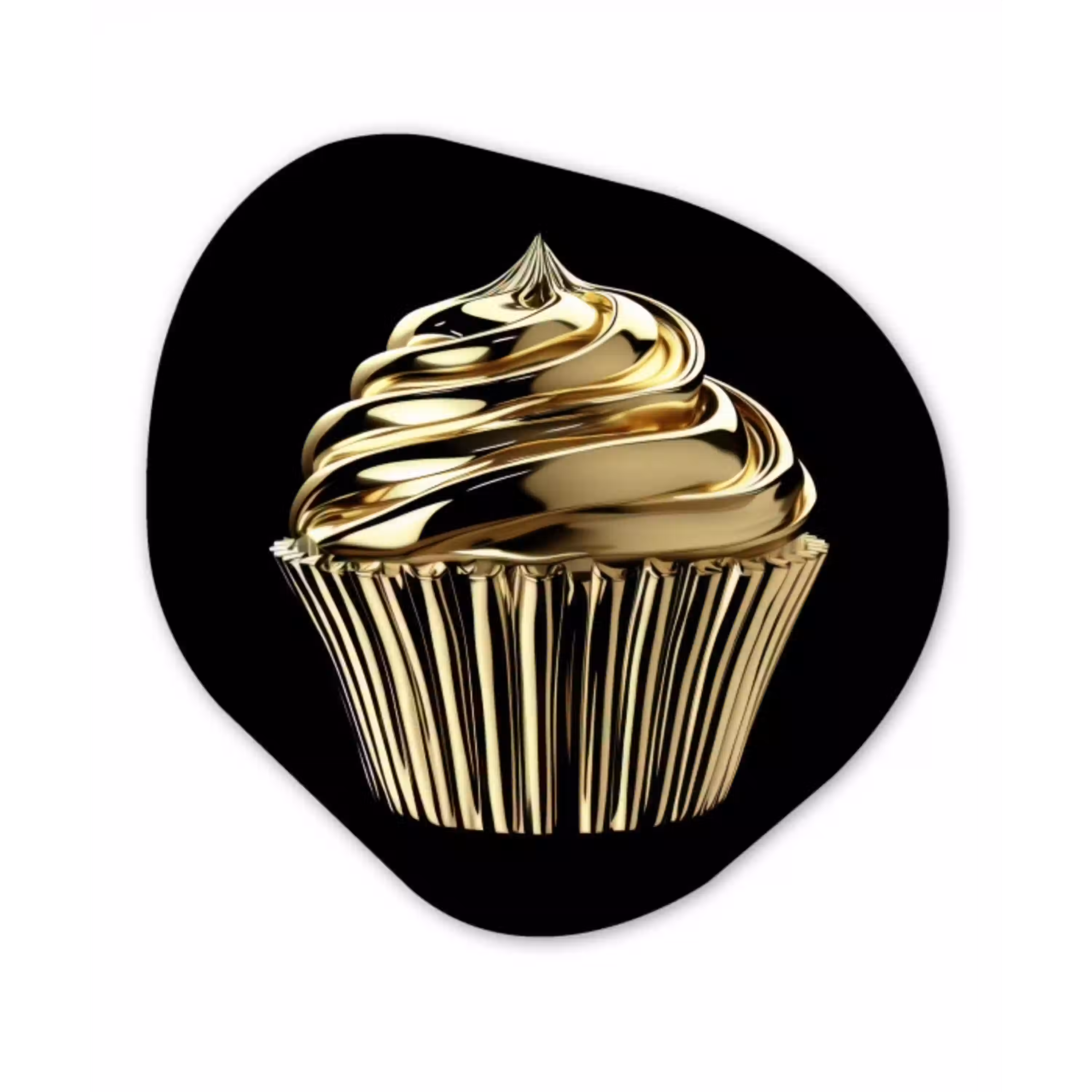 Cupcake - Eten - Goud - Zwart Wandcirkel Organisch Aluminium middel -3d