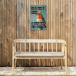 Roodborstje - Vogel - Blauw - Decoratie Tuinposter op houten frame 2 cm dik klein -sfeer4