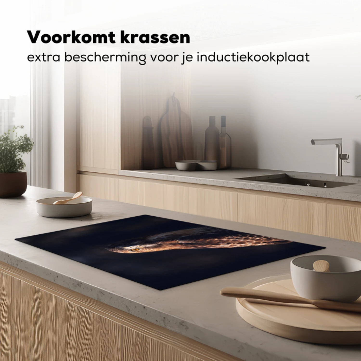 Roofvogel - Buizerd - Bruin Inductie beschermer vinyl 3mm klein -sfeer1