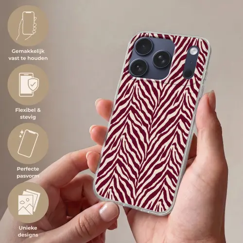 Zebra - Motief - Bordeaux - Rood Telefoonhoesje iPhone 17 Pro klein 878 -sfeer3_NL