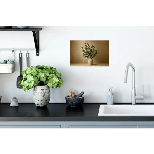 Vaas - Olijftakken - Bladeren - Beige Muursticker klein -keuken