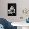 Wilde dieren - Wolf - Zwart - Wit fotolijst zwart zonder passe partout klein -sfeer4