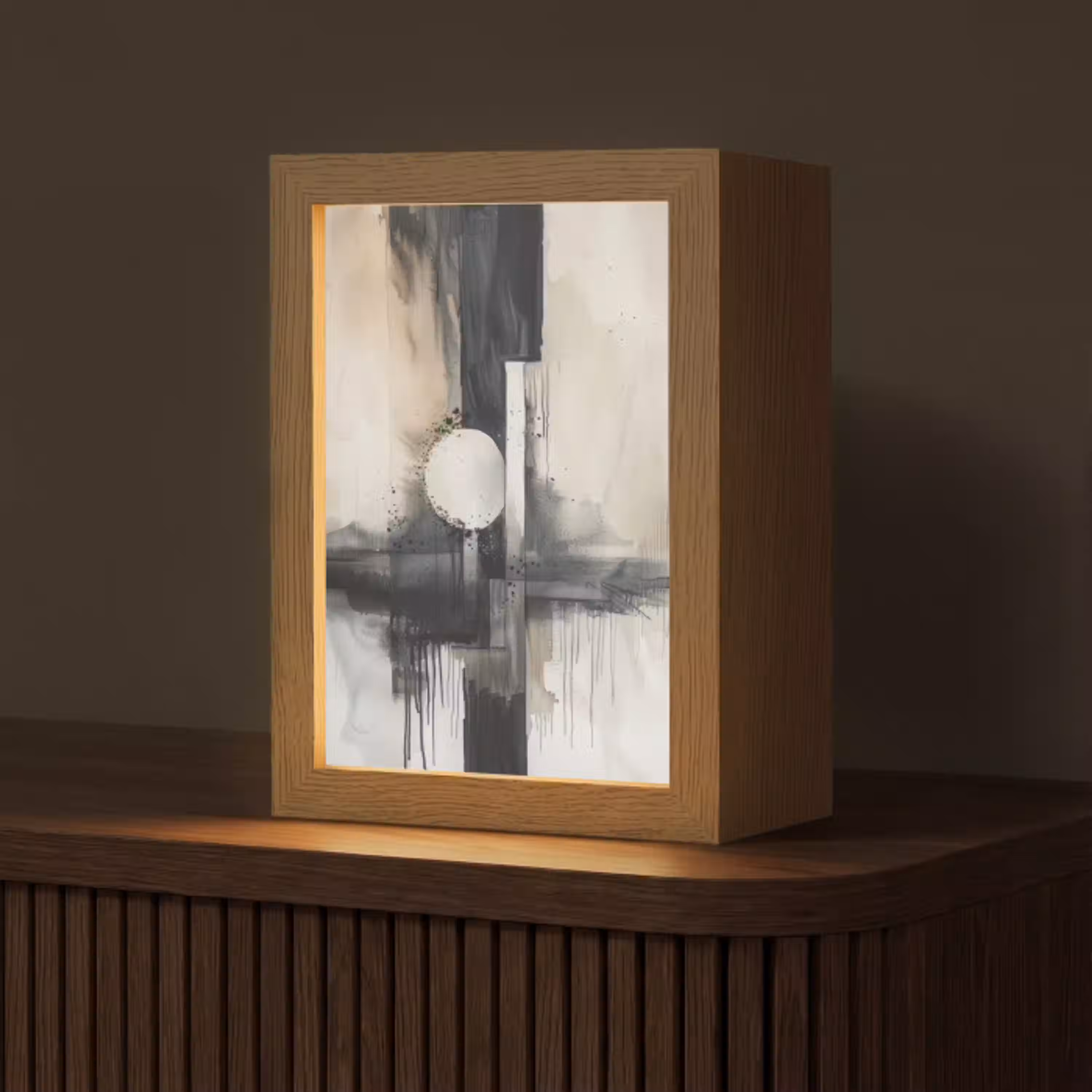 Abstract - Zwart wit - Verf - Modern Light Box met kabel (Tafellamp) klein -z3d_website