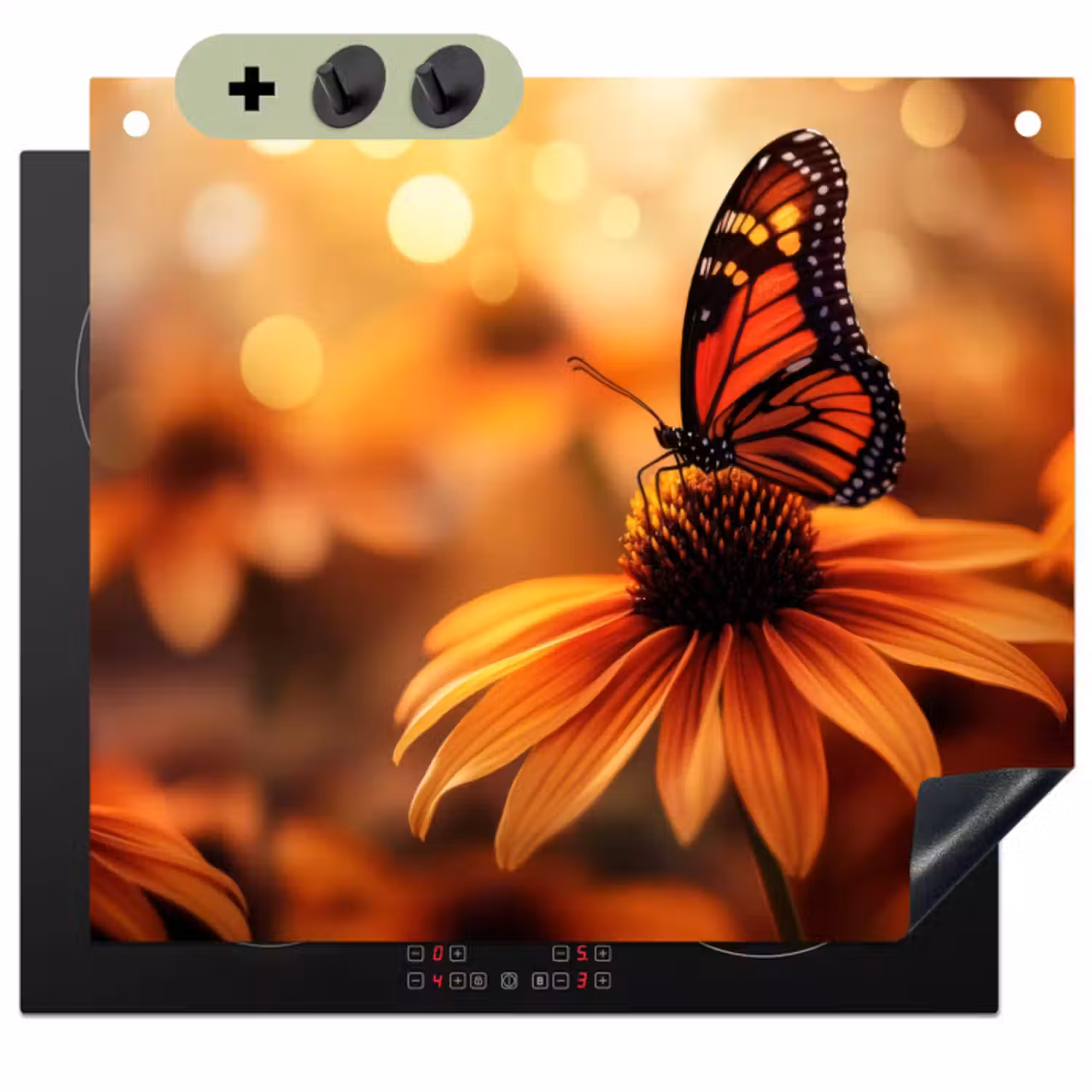 Inductie beschermer en spatscherm (2in1) - Vlinder - Bloemen - Oranje